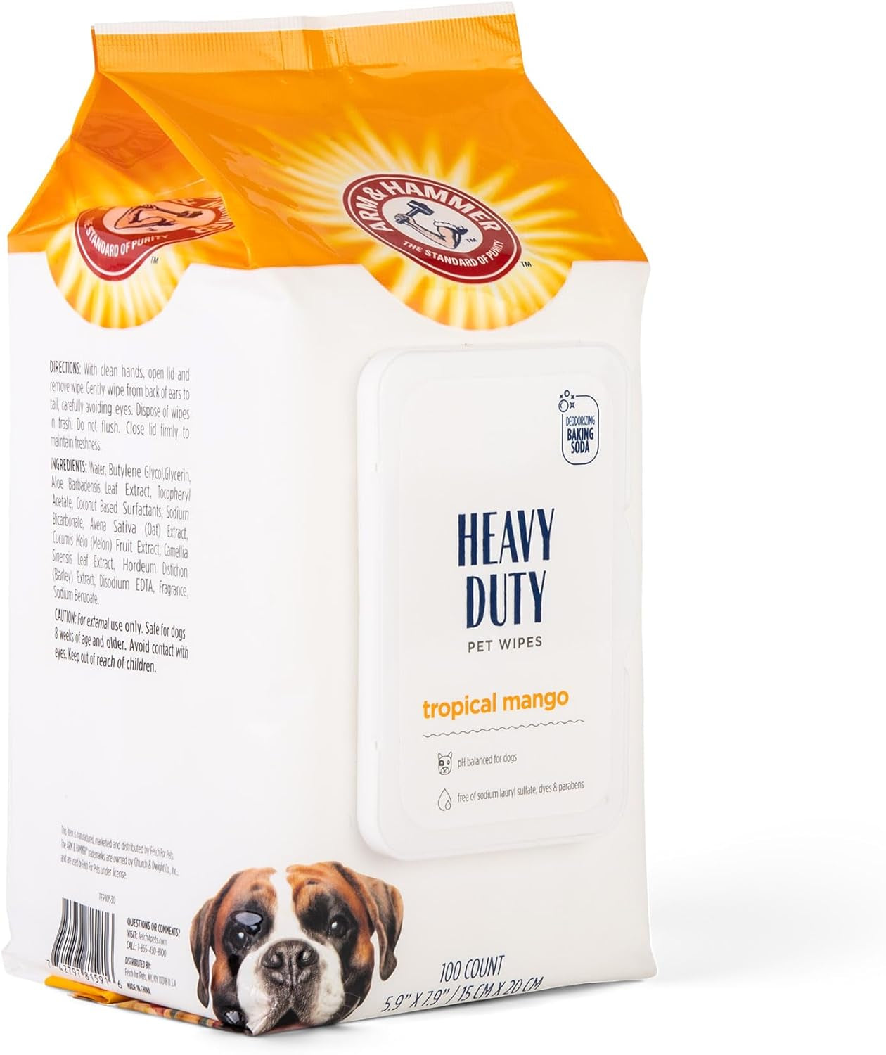 for Pets Heavy Duty Multipurpose Dog Wipes, Paw and Butt Wipes for Dogs to Help Clean Deodorize and Freshen Coat and Skin between Baths, Mango Scent, 100 Count